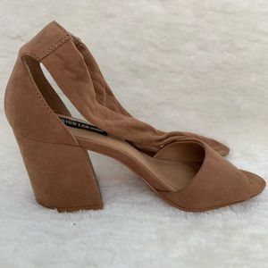 Tan suede ankle-tie sandals
